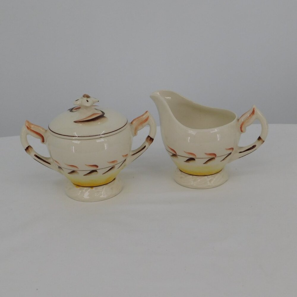 Vernonware Arcadia Creamer Sugar Bowl with Lid Set Sculpted Vintage Metlox